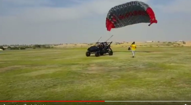 dune buggy paraglider takes off and crashes